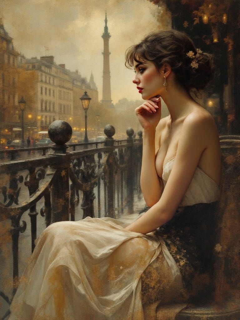 Classic Female Figure Study in Parisian Cafe