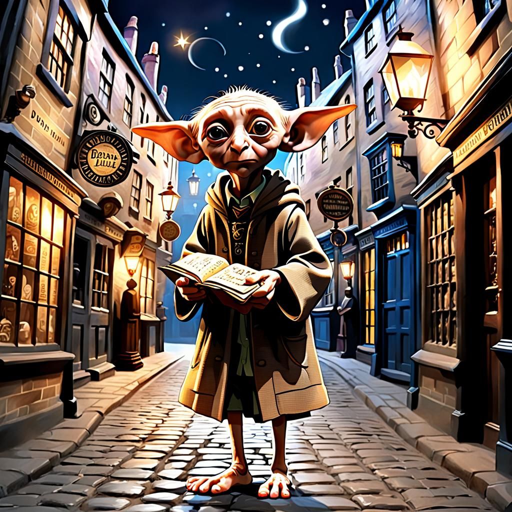 Dobby in Diagon Alley: A Whimsical Rendering