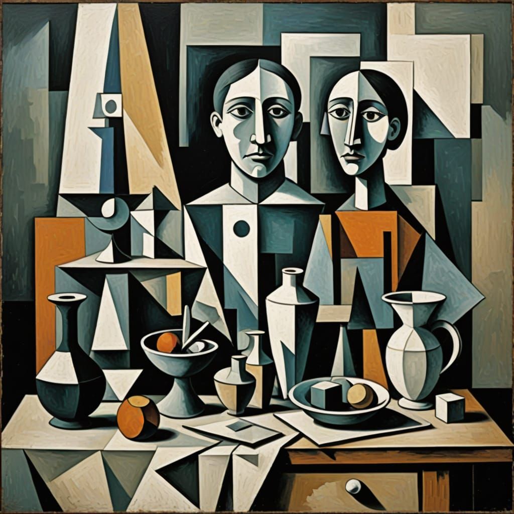 Haunting Cubist Still Life with Fragmented Geometric Shapes