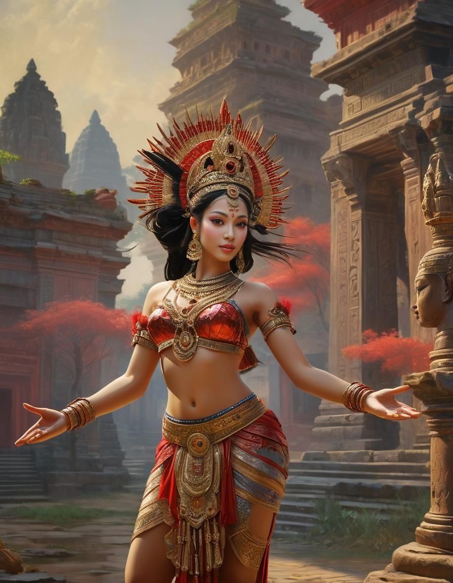 Apsara Dances in Bioluminescent Celestial City as Impression...