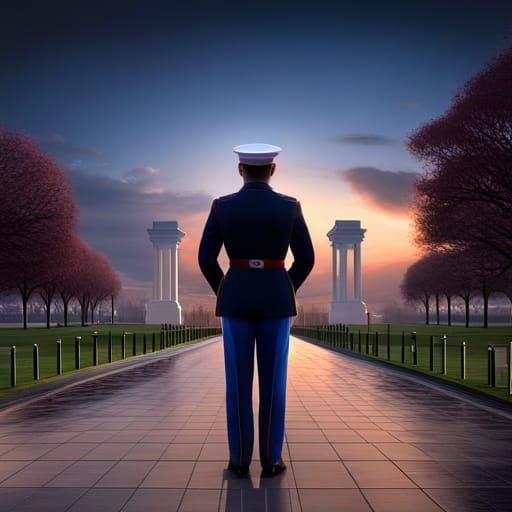 Marine in Blues Saluting: Detailed Matte Painting