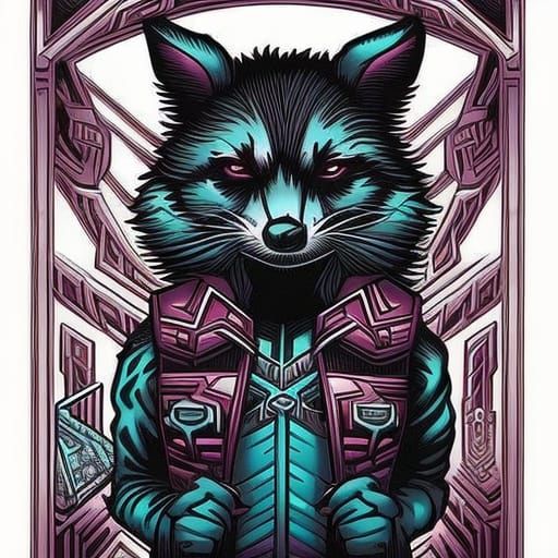 Psychedelic Raccoon Comic Book Art
