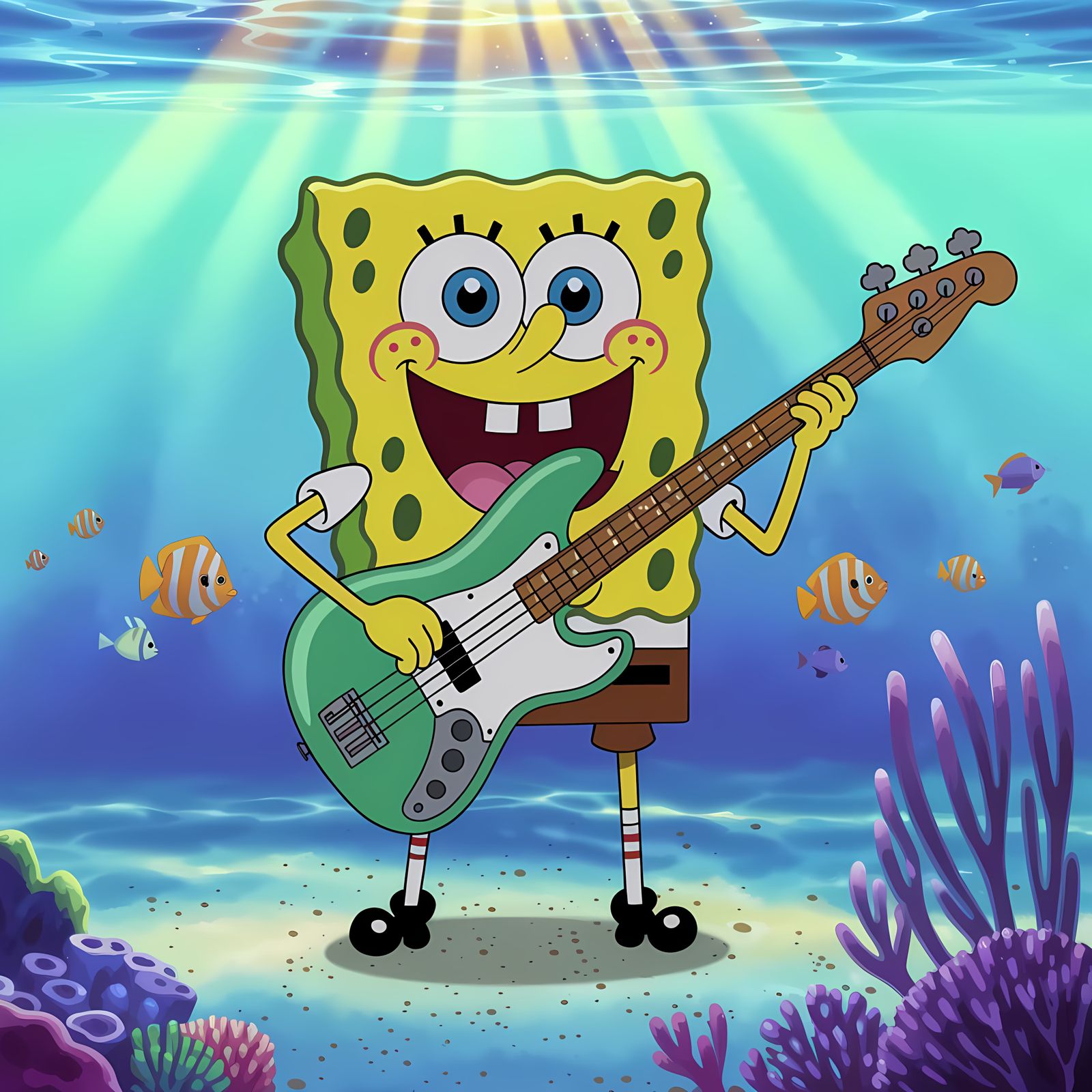 SpongeBob Plays Bass Guitar in Anime Ocean