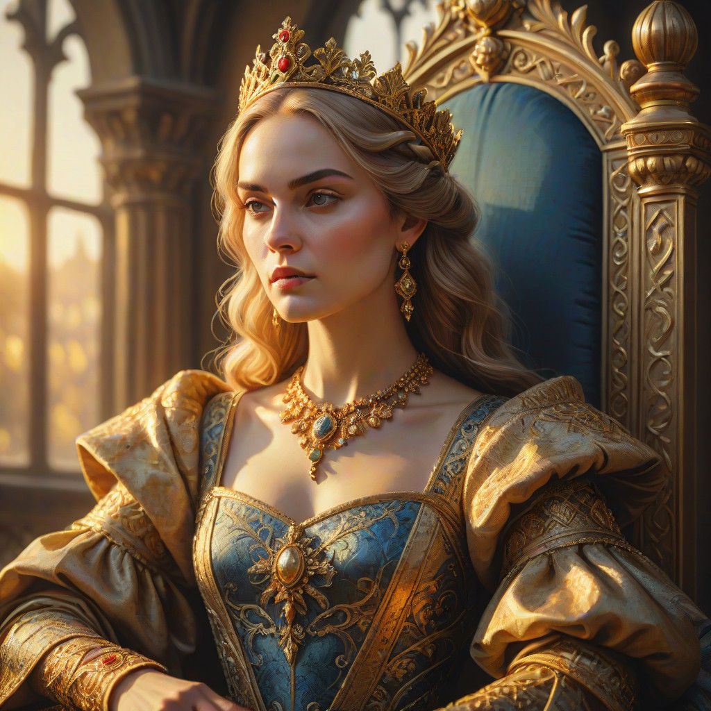 Regal Young Queen in Vibrant Oil Painting Style