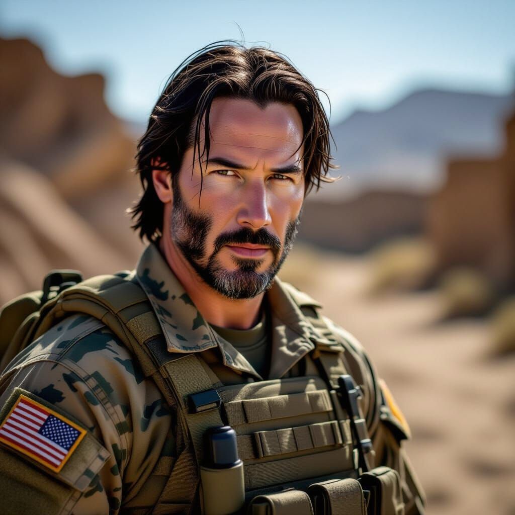 Keanu Reeves as a Determined US Marine in Photorealistic Sty...