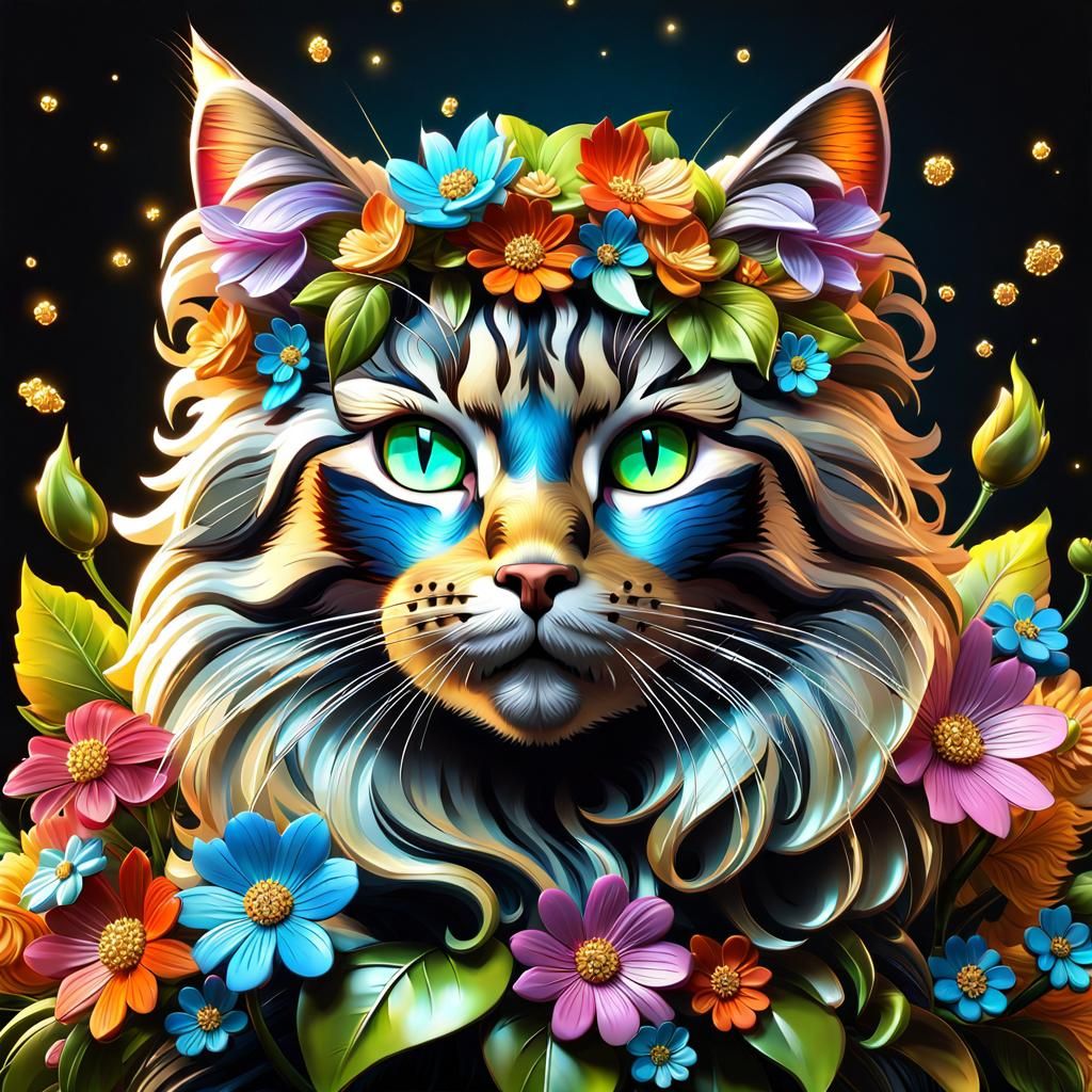 Curly Fur Cat with Reflective Eyes