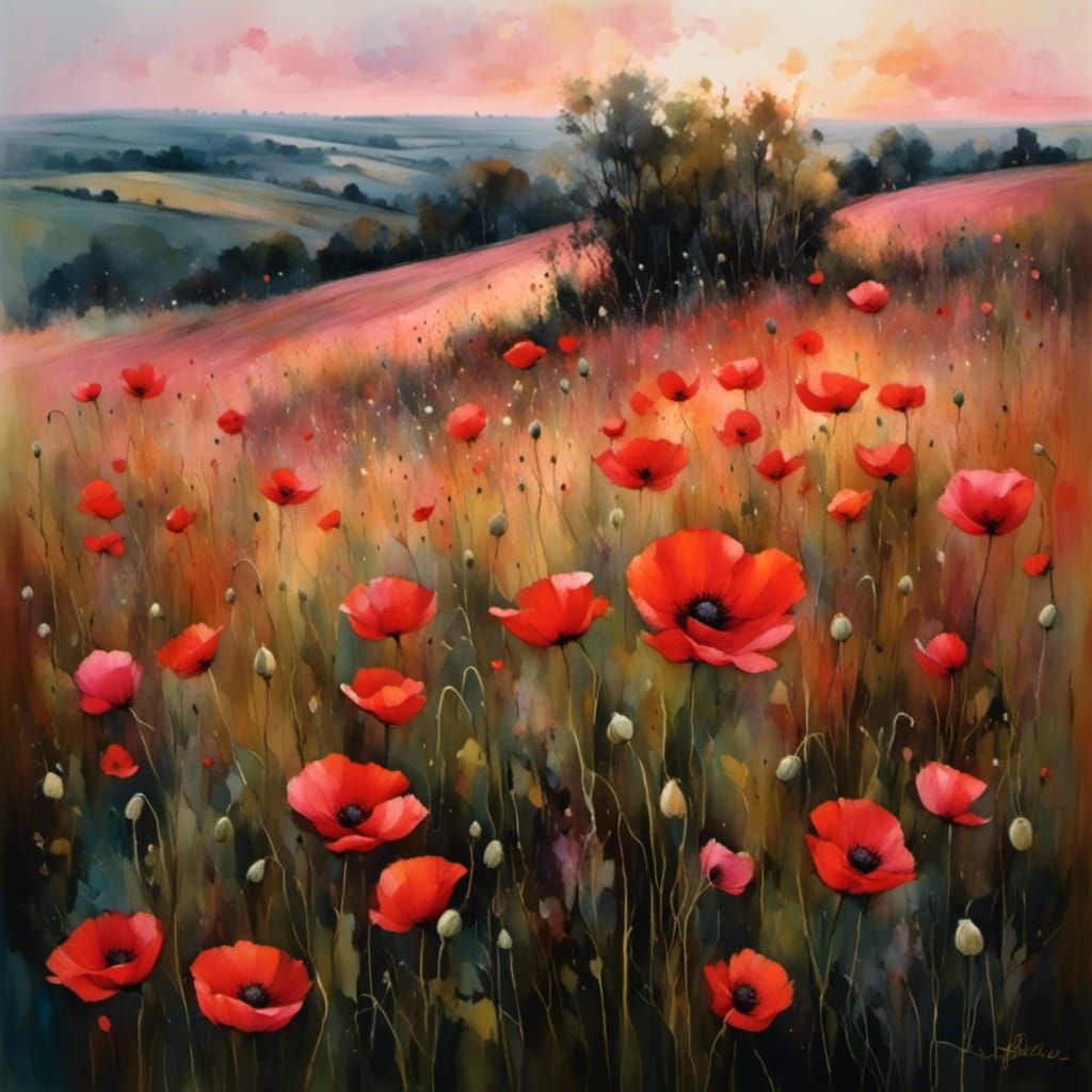 Poppies in Gentle Pink Evening Light