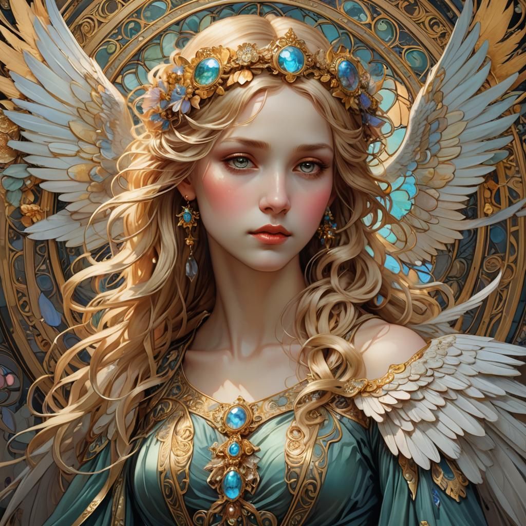 Stunning Art Nouveau Cherub Portrait in Pastel Hues