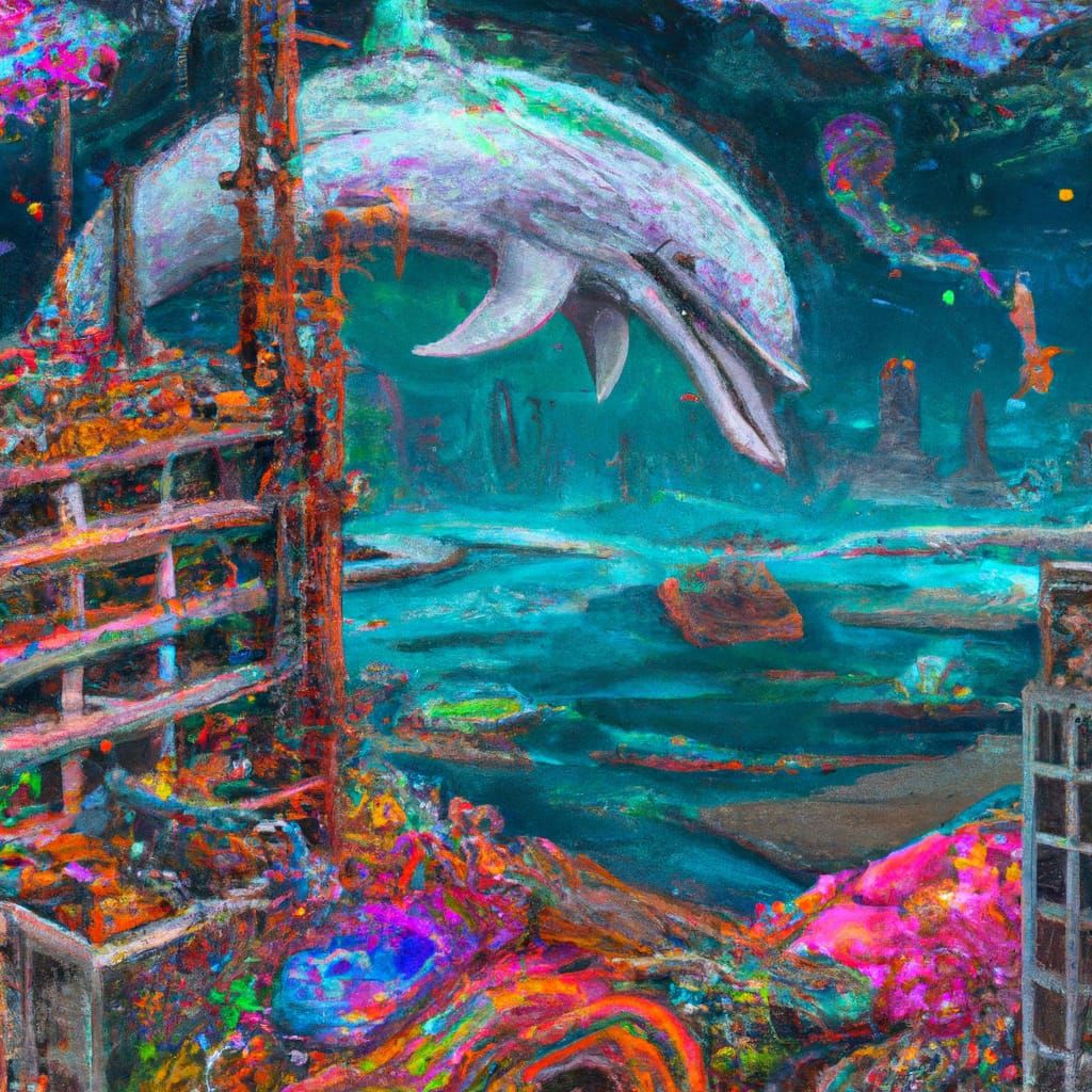 Surreal Pixel Art: Whales and Dolphins in Psychedelic Landsc...