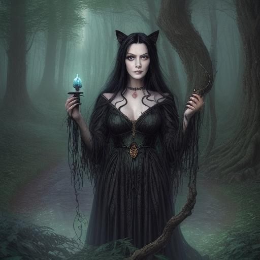 Mystical Forest Witch Communing with Tree Spirits