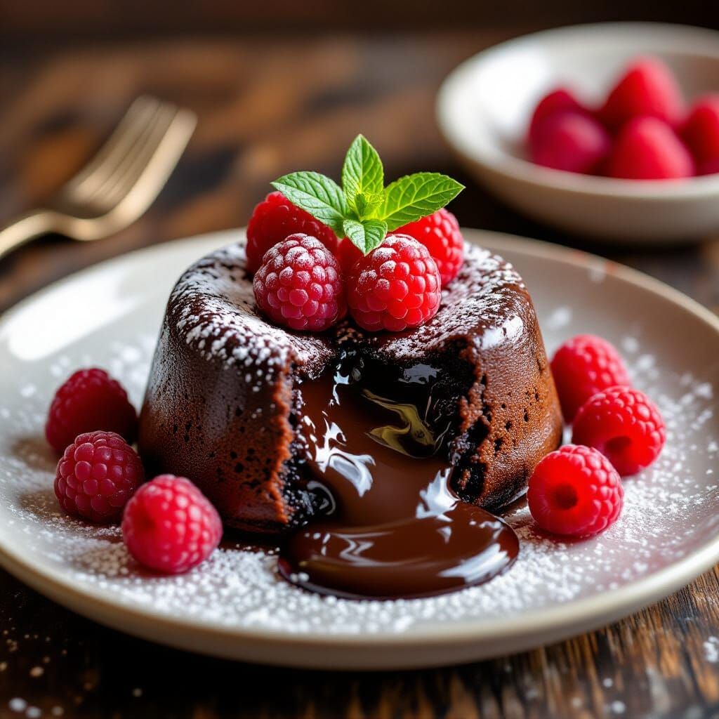 Decadent Chocolate Lava Cake with Raspberries