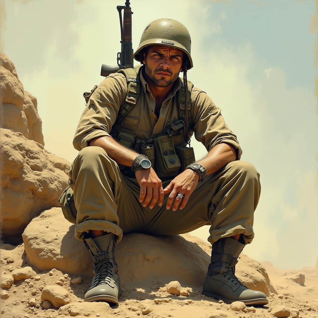 Battle-Weary U.S. Marine in Gritty Realism Style