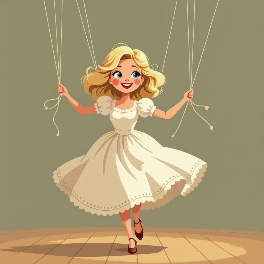 Marionette Dancer in Whimsical Storybook Style