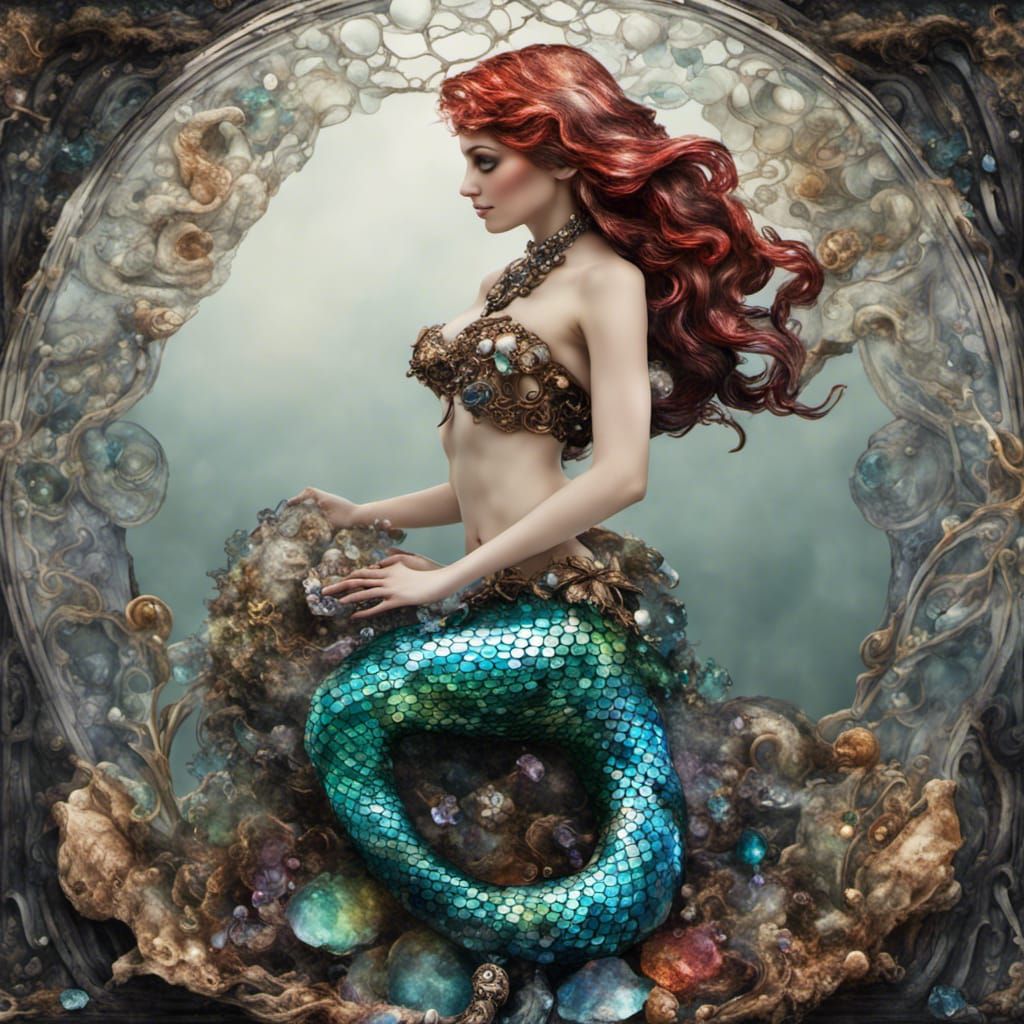 Jeweled Mermaid in Steampunk Glass Art Style