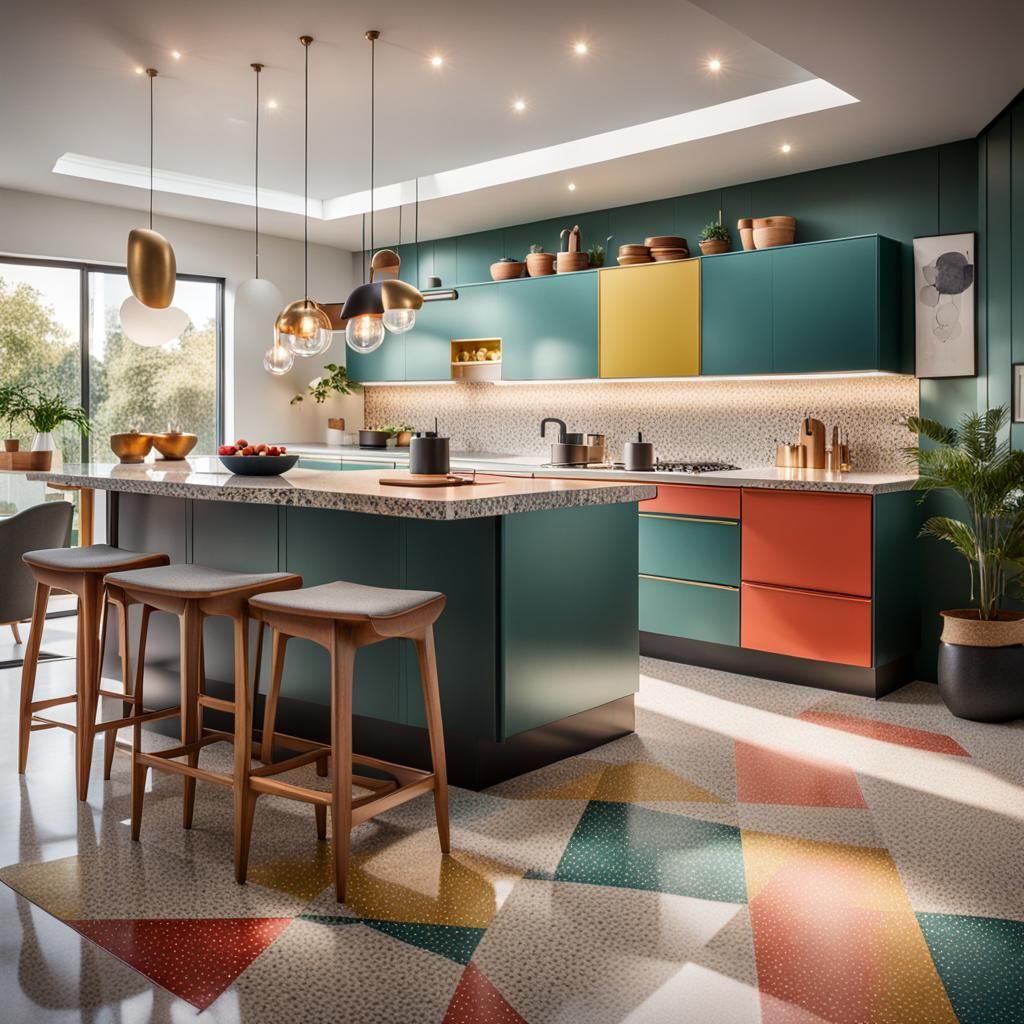 Modern Kitchen with Retro Flair in Bold Colors