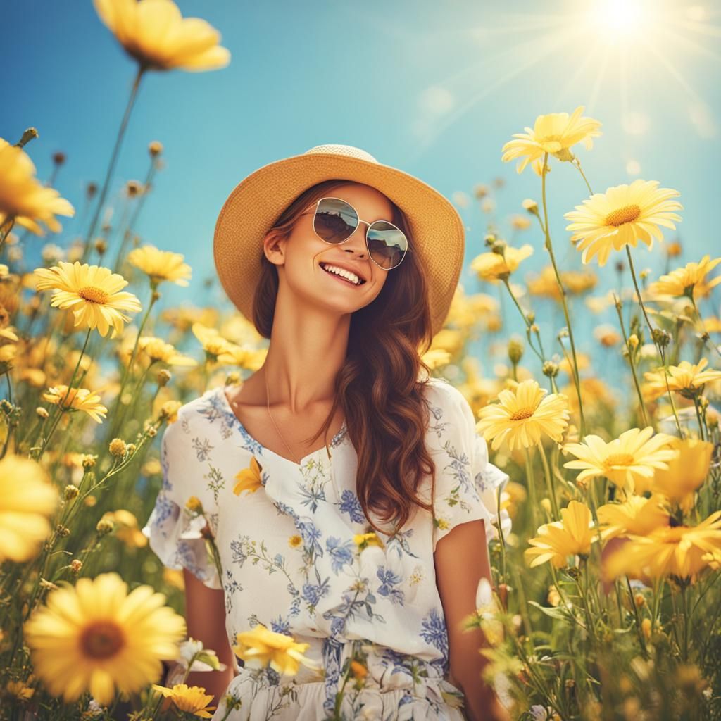 Woman Enjoys Summer Vacation in Floral Sunshine