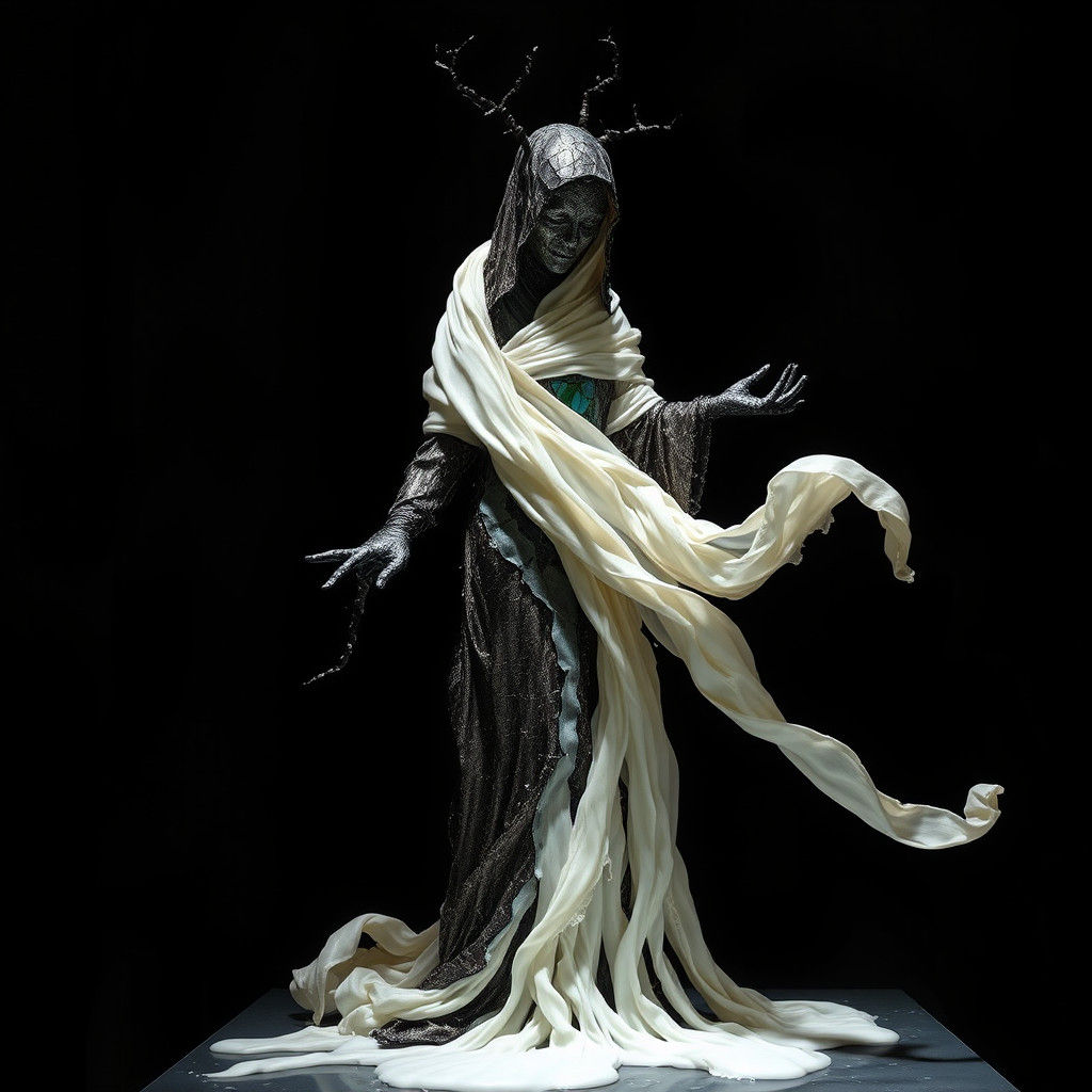 Dystopian Witch Sculpture with Stained Glass Details