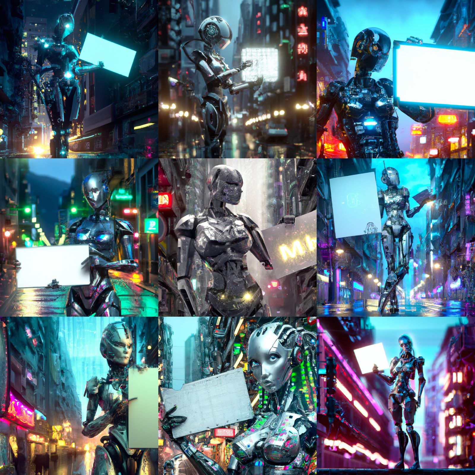 Cyberpunk Robot in Chrome Cityscape