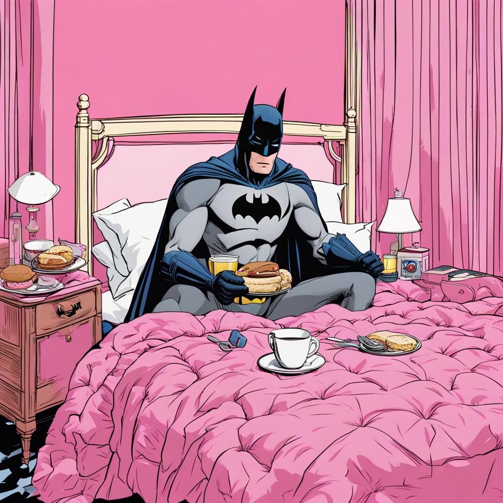 Batman's Breakfast in a Pink Bed