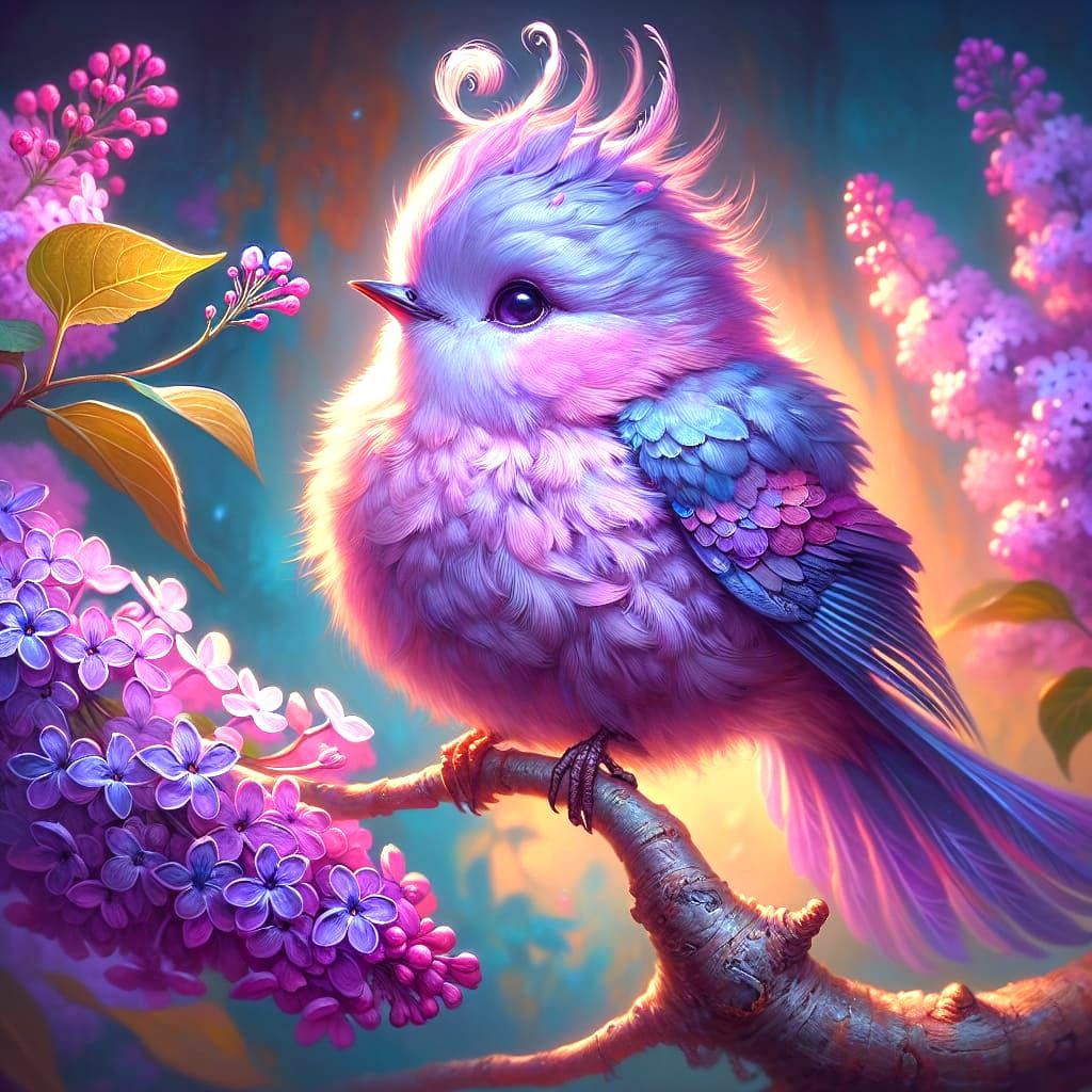 Fantastical Lilac Bird in Whimsical Fantasy Art Style