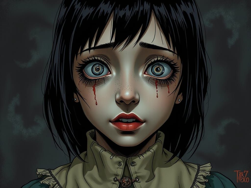 Young Girl Enthralled by Dark Fantasy Spirals