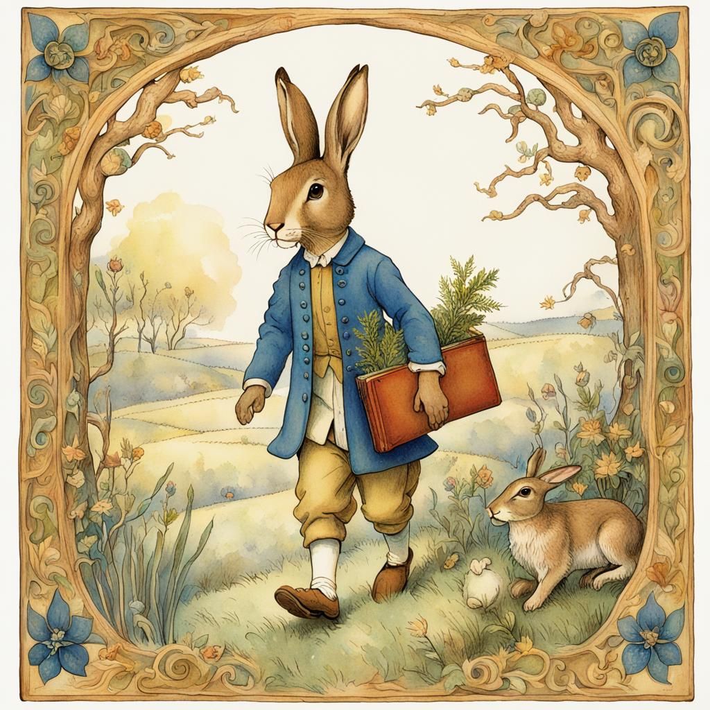 Boy with Velveteen Rabbit in Faience Style