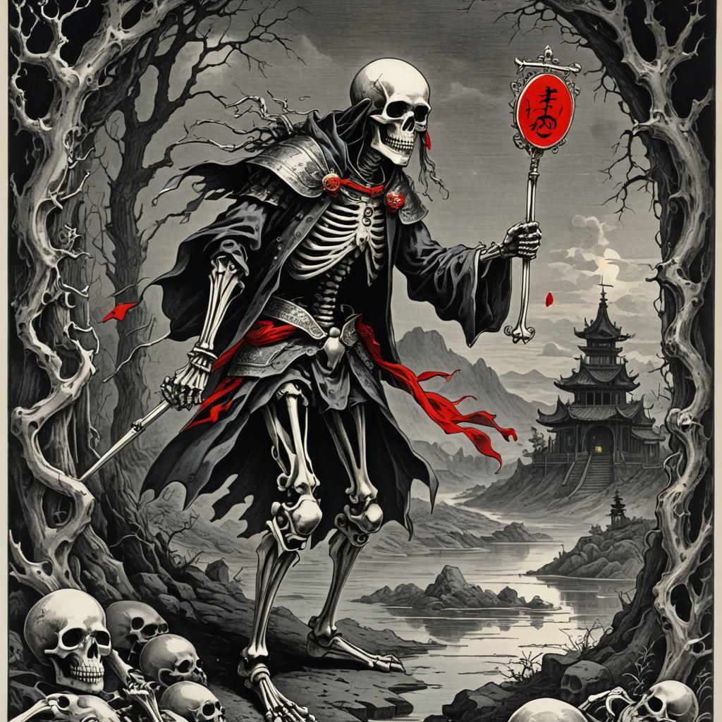 Japanese Tarot Card: The Fool in Horror Style