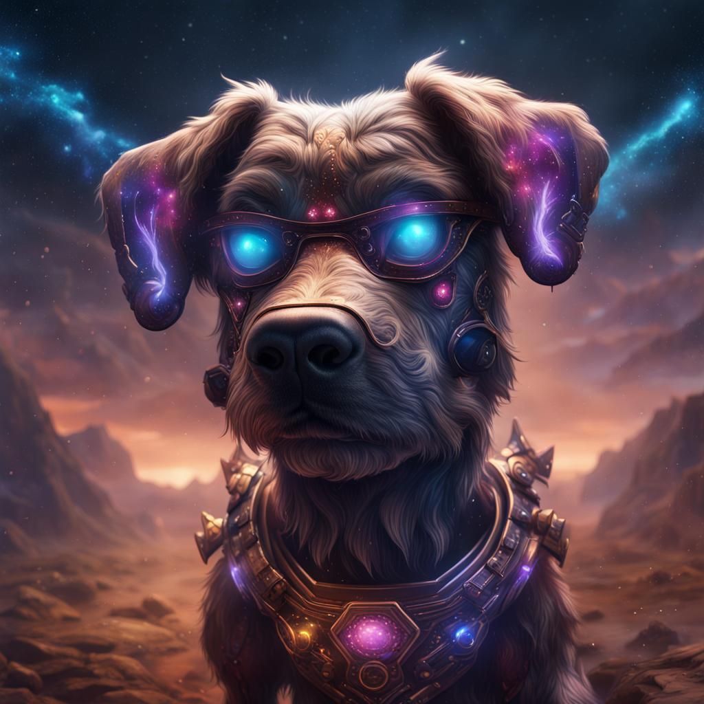 Fantastical Galaxy Dog in Detailed Matte Painting Style