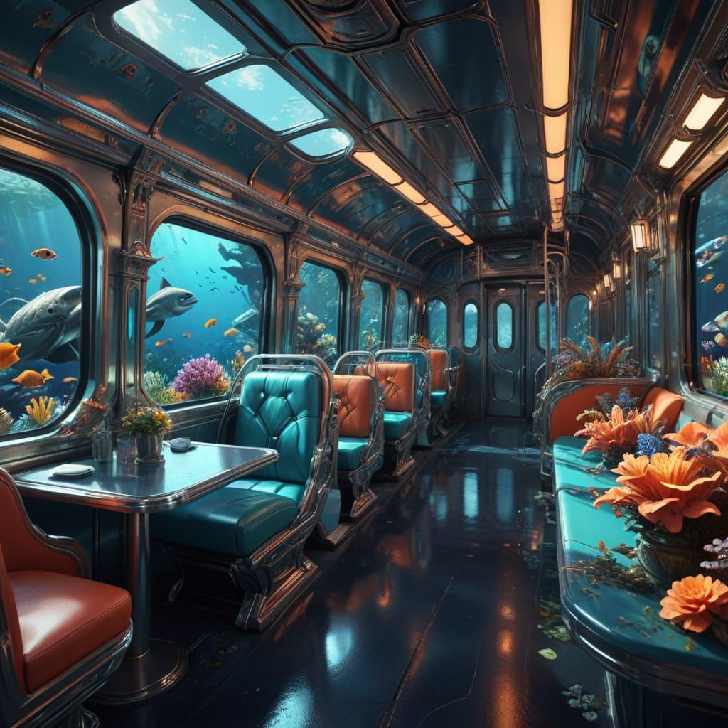 Underwater Train Journey in Art Deco Style