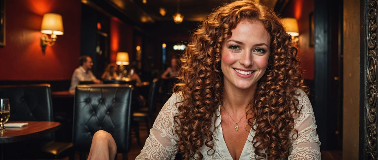 Woman with Auburn Hair in Dark Club, HDR Photo