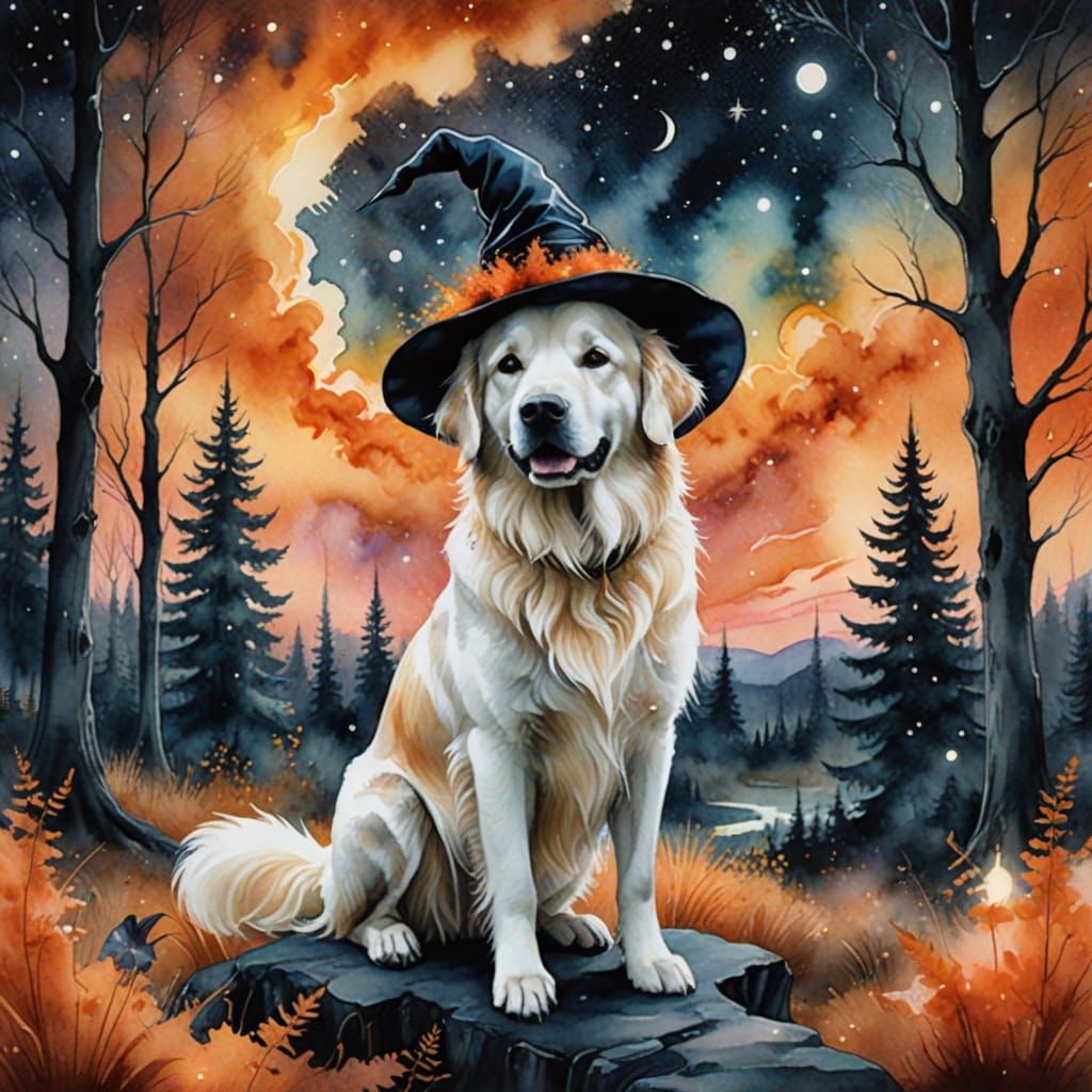 Mystical White Golden Retriever in Enchanted Forest