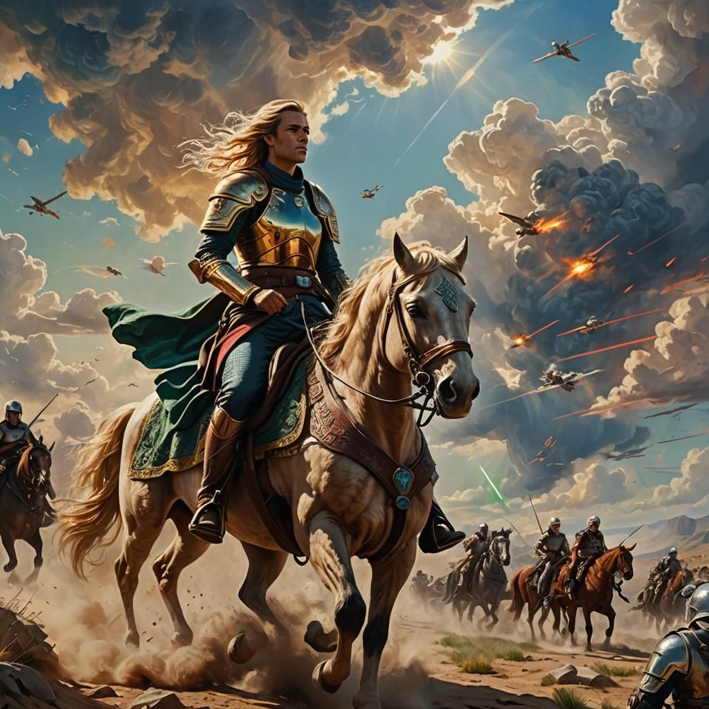 Epic Fantasy Cavalry Charge in Oil Painting Style