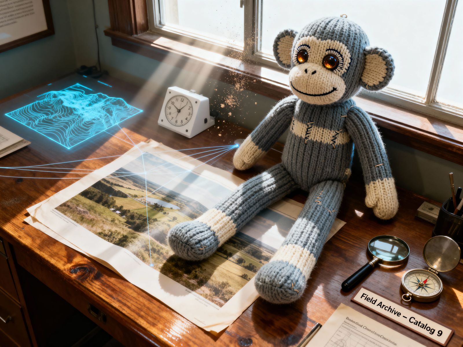 Future Archive Desk with Sock Monkey Antique