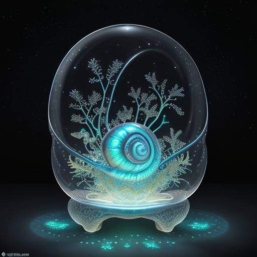 Bioluminescent Fractal Plants in Glass Snail Shell