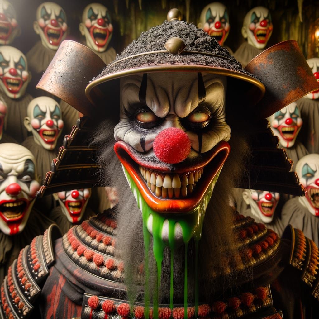 Eerie Samurai Clown in Wax Museum
