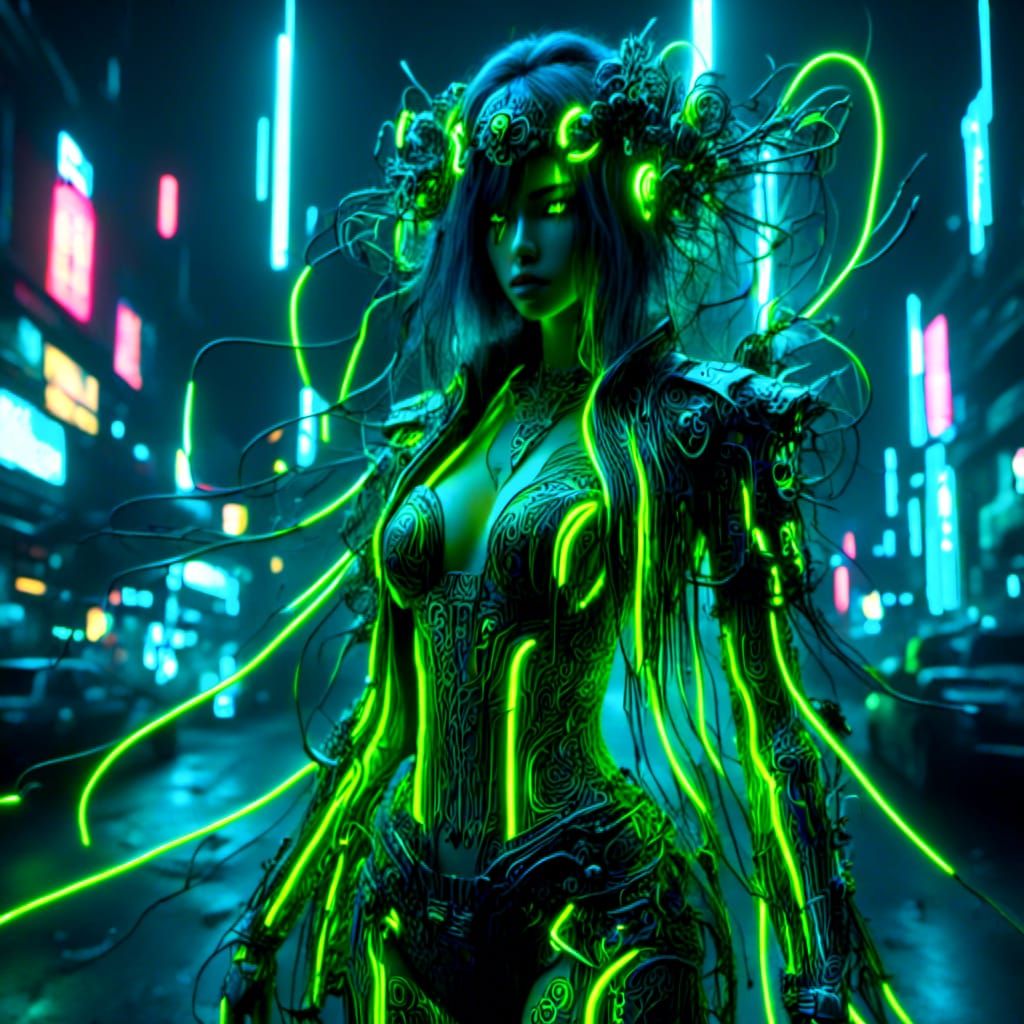 Cyberpunk Chinese Warrior in Wasteland Landscape