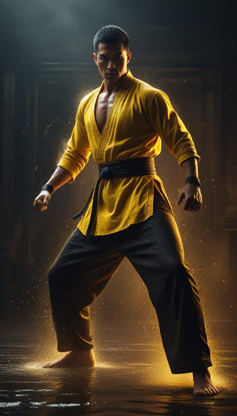 Hyperrealistic Martial Artist in Dramatic Kung Fu Pose