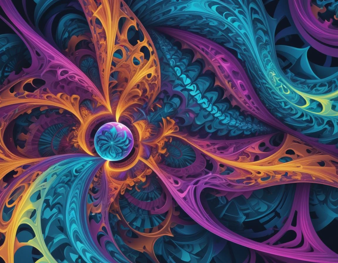 Mesmerizing Fractal Orb in Neon Futuristic Architecture Styl...