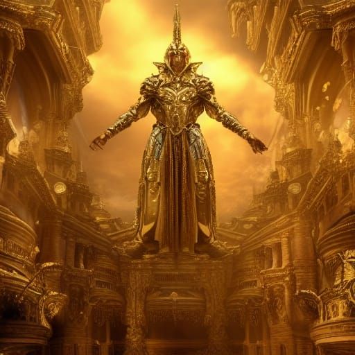 Epic Gold Figure in Maximalist Digital Painting