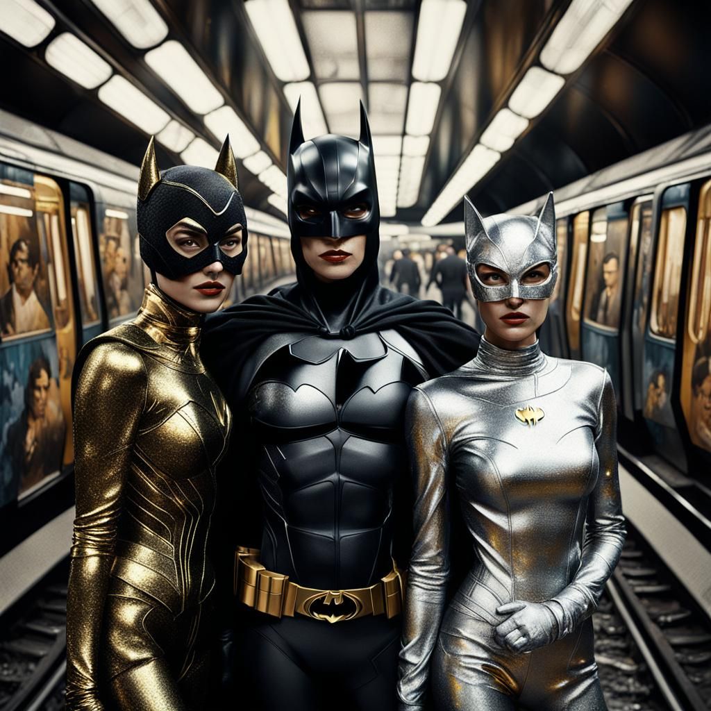 Batman and Catwoman in Dystopian Paris, Digital Art