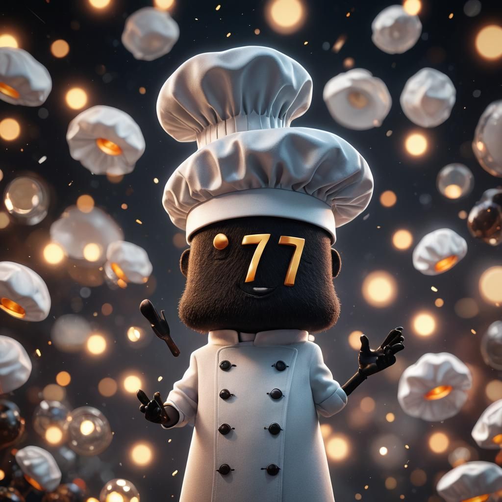 Shiny Number 7 Chef Hat in 3D