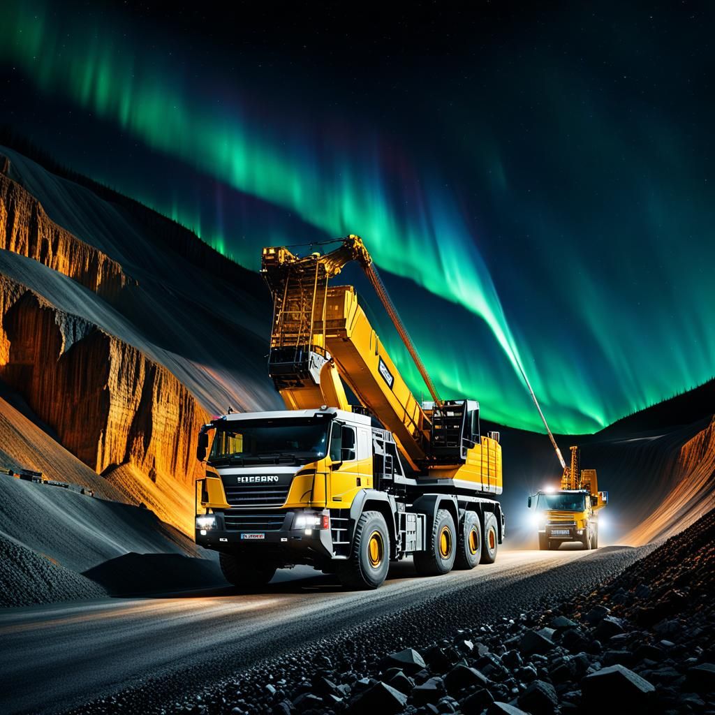 Liebherr Crane Truck in Aurora-Lit Mine