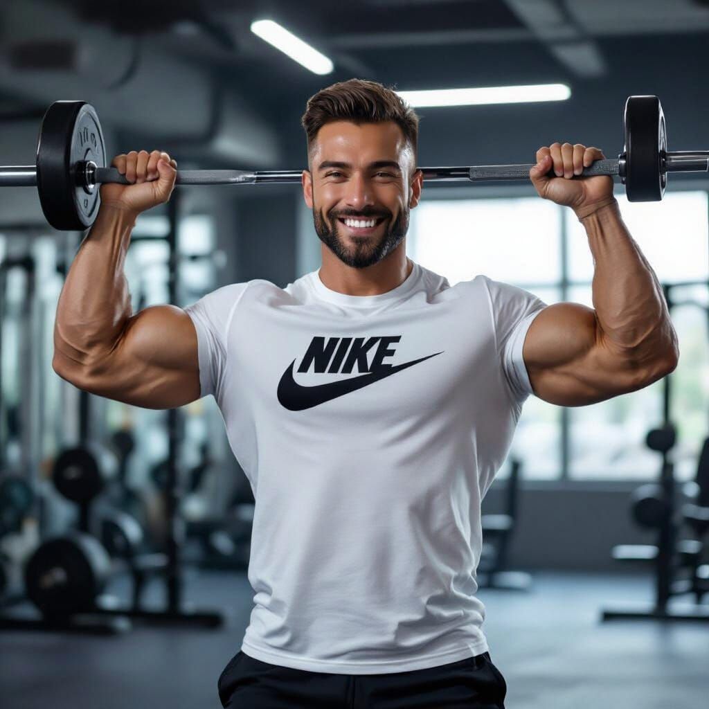 Muscular Man Lifts Weight in Modern Gym, Fitness Art