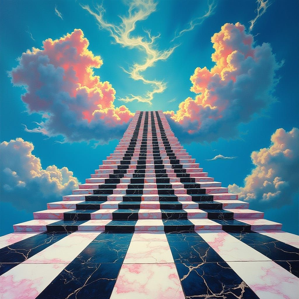 Majestic Stairway to Heaven in Escher's Tessellated Style