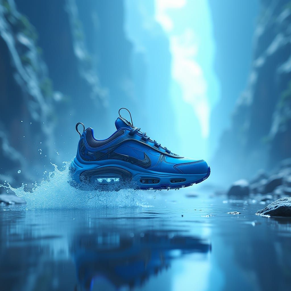 Futuristic Blue Sneaker Ascends to Heaven