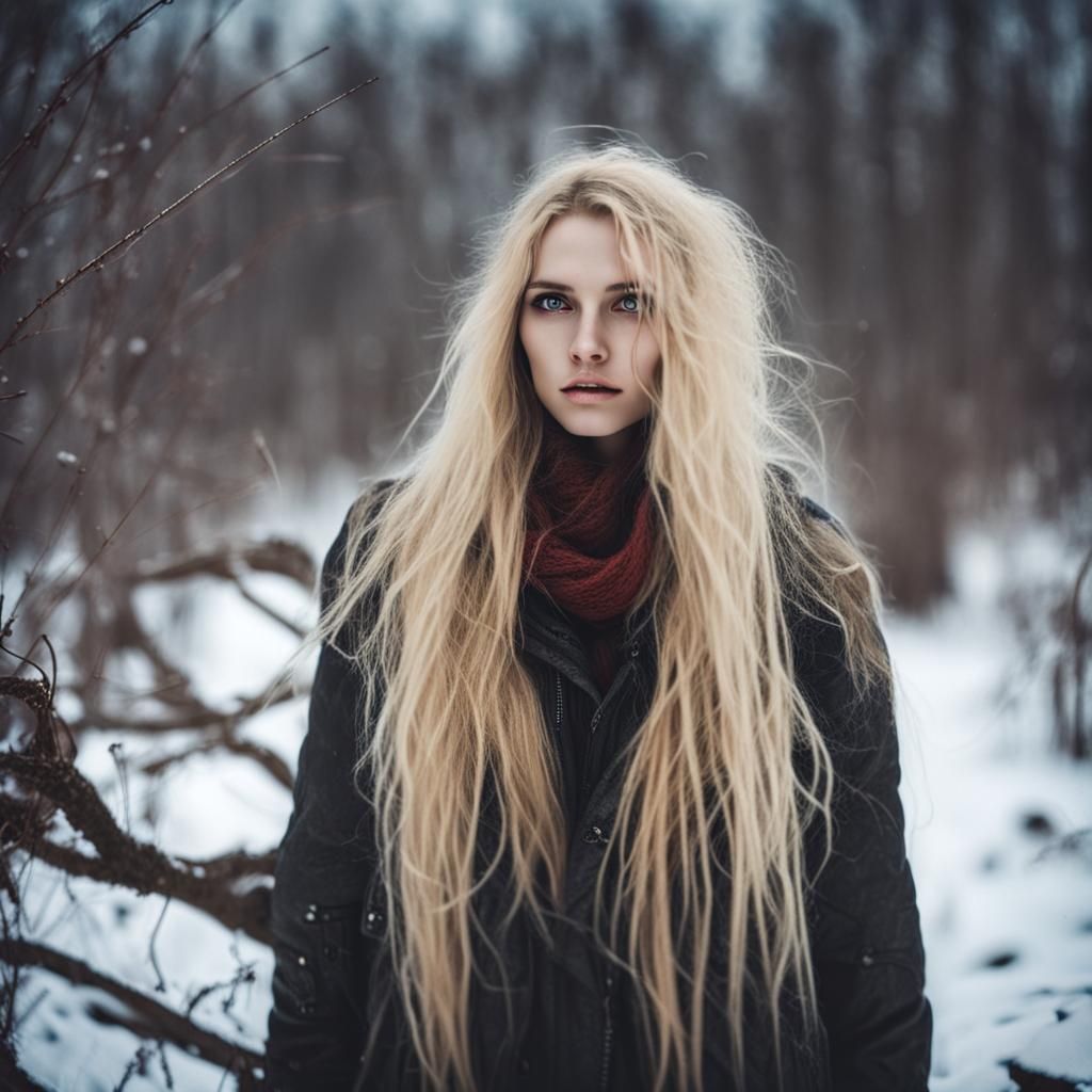 Mysterious Blonde Girl in Apocalyptic Winter