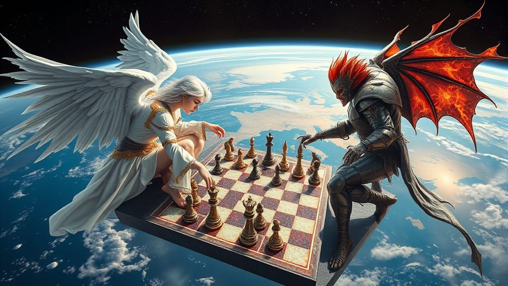 Heavenly Chess Game in Outer Space: A Digital Painting