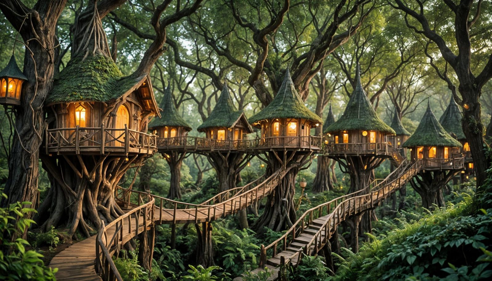Enchanted Elven Treehouse Village in Forest