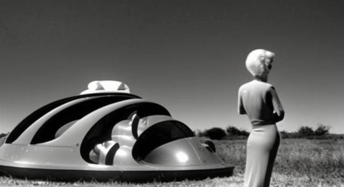 Retro Sci-Fi Alien Spaceship in 1950s B-Movie Style