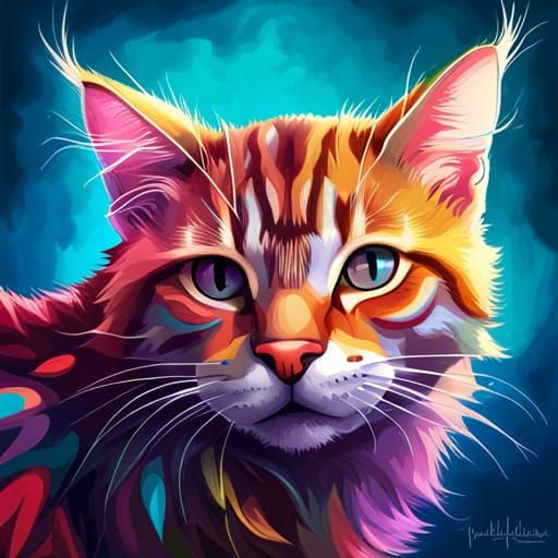Psychedelic Tabby Cat Digital Art Portrait